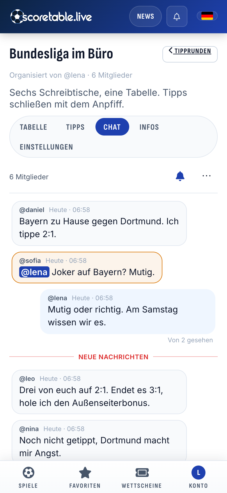 Der Chat der Büro-Tipprunde vor Bayern gegen Dortmund: wer 2:1 tippt, wer den Joker setzt und wer noch nicht getippt hat