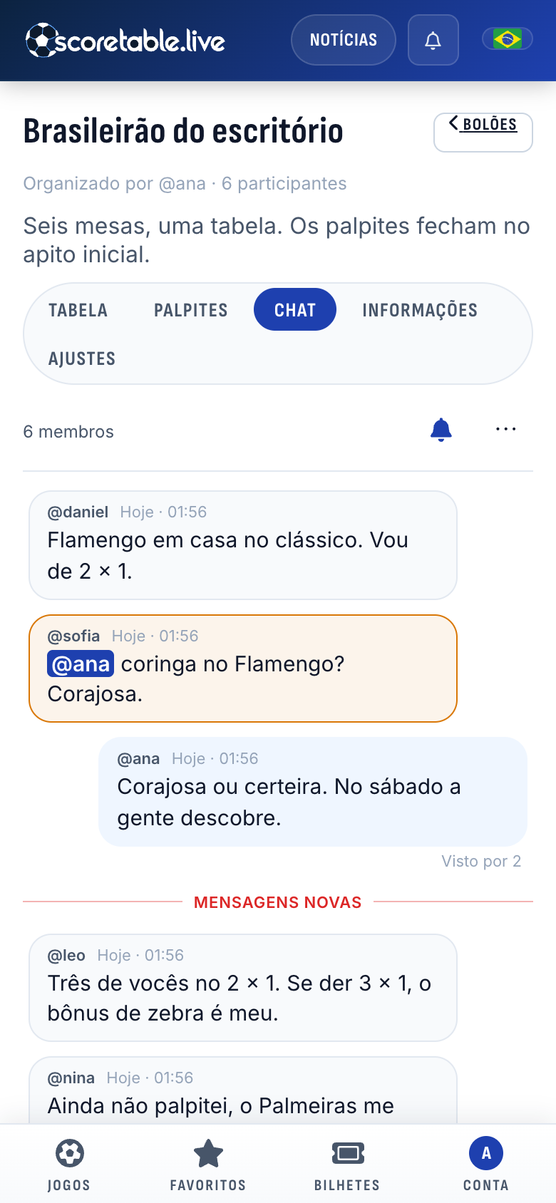 O chat do bolão antes da rodada 28: quem vai de 2 x 1 em Flamengo x Palmeiras e quem ainda não deu palpite