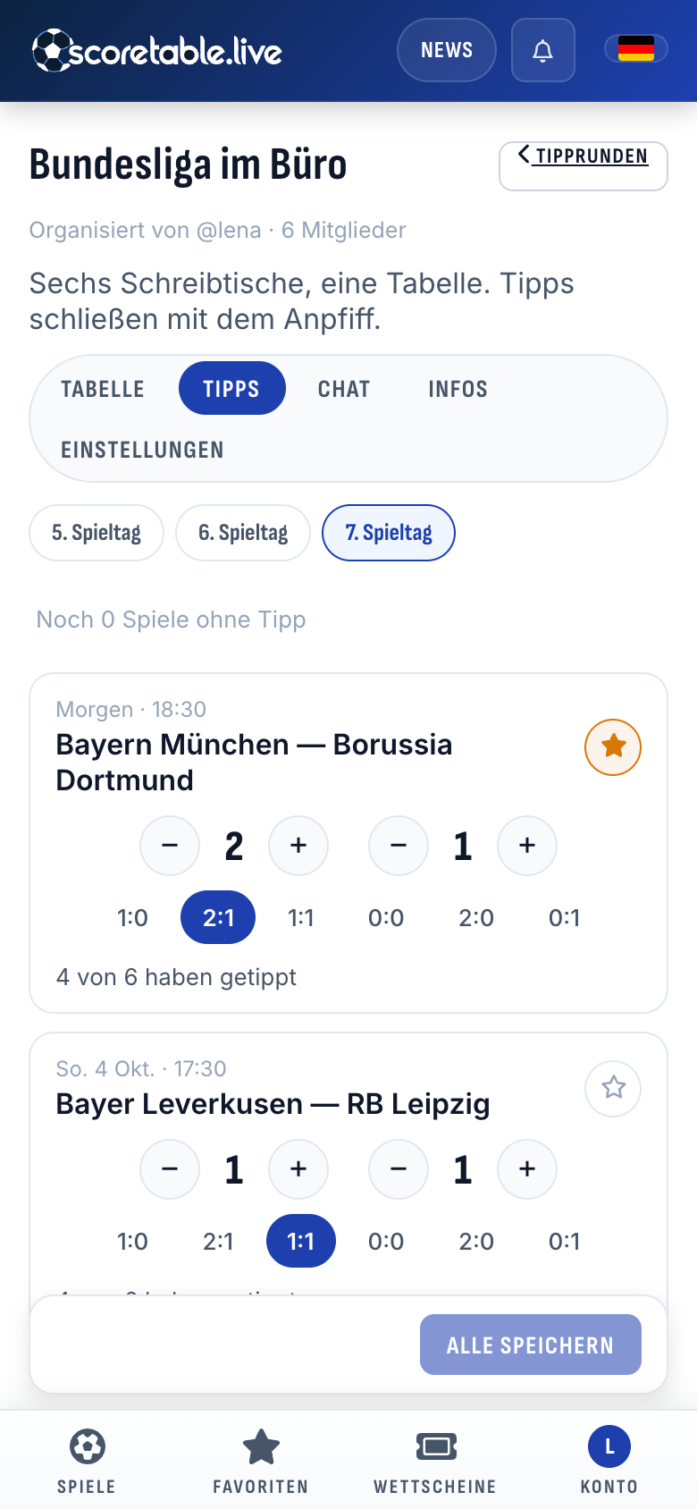Tipps zum 7. Spieltag: 2:1 für Bayern München gegen Borussia Dortmund mit Joker, 1:1 zwischen Bayer Leverkusen und RB Leipzig